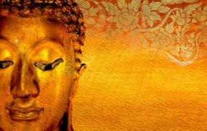 Buddha Bild mit Gold und rot